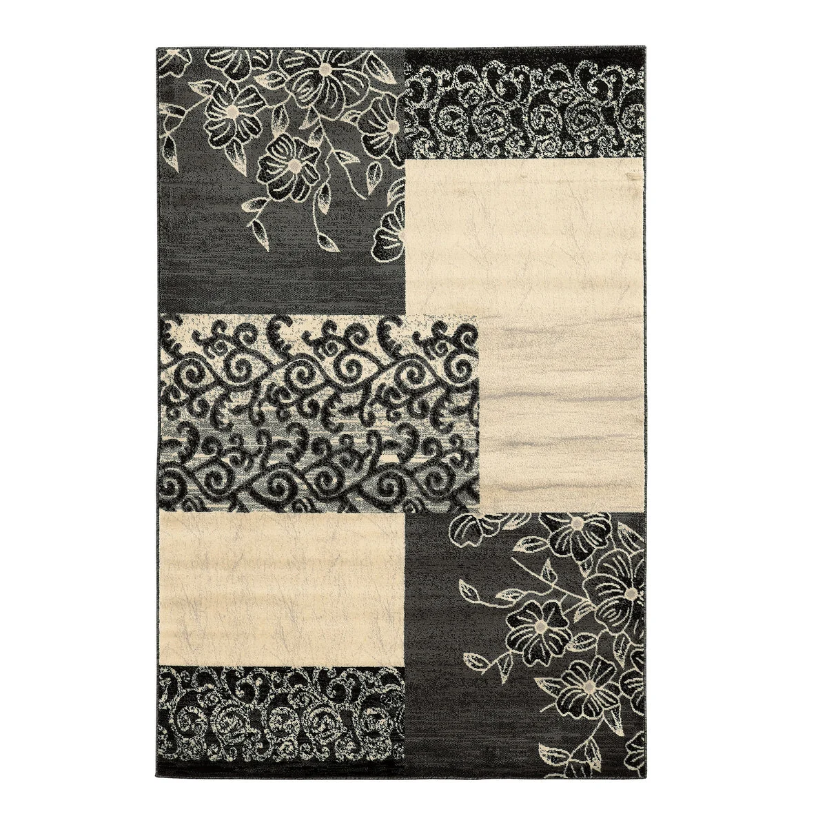 Benzara 3 X 2 Feet Classic Power Loom Patchwork Polypropylene Rug, Gray and White