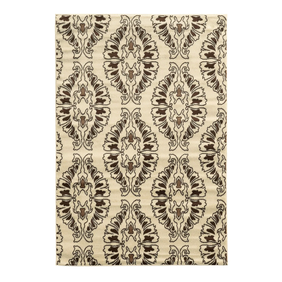 Benzara 3 X 2 Feet Polypropylene Rug with Transitional Design, Brown and White