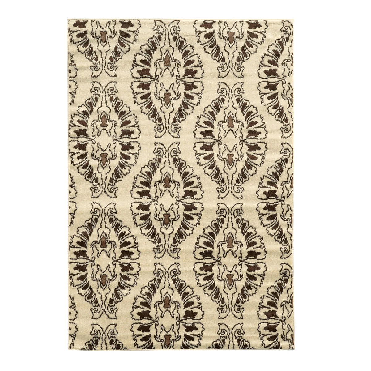 Benzara 7.25 X 5 Feet Polypropylene Rug with Transitional Design, Brown and White