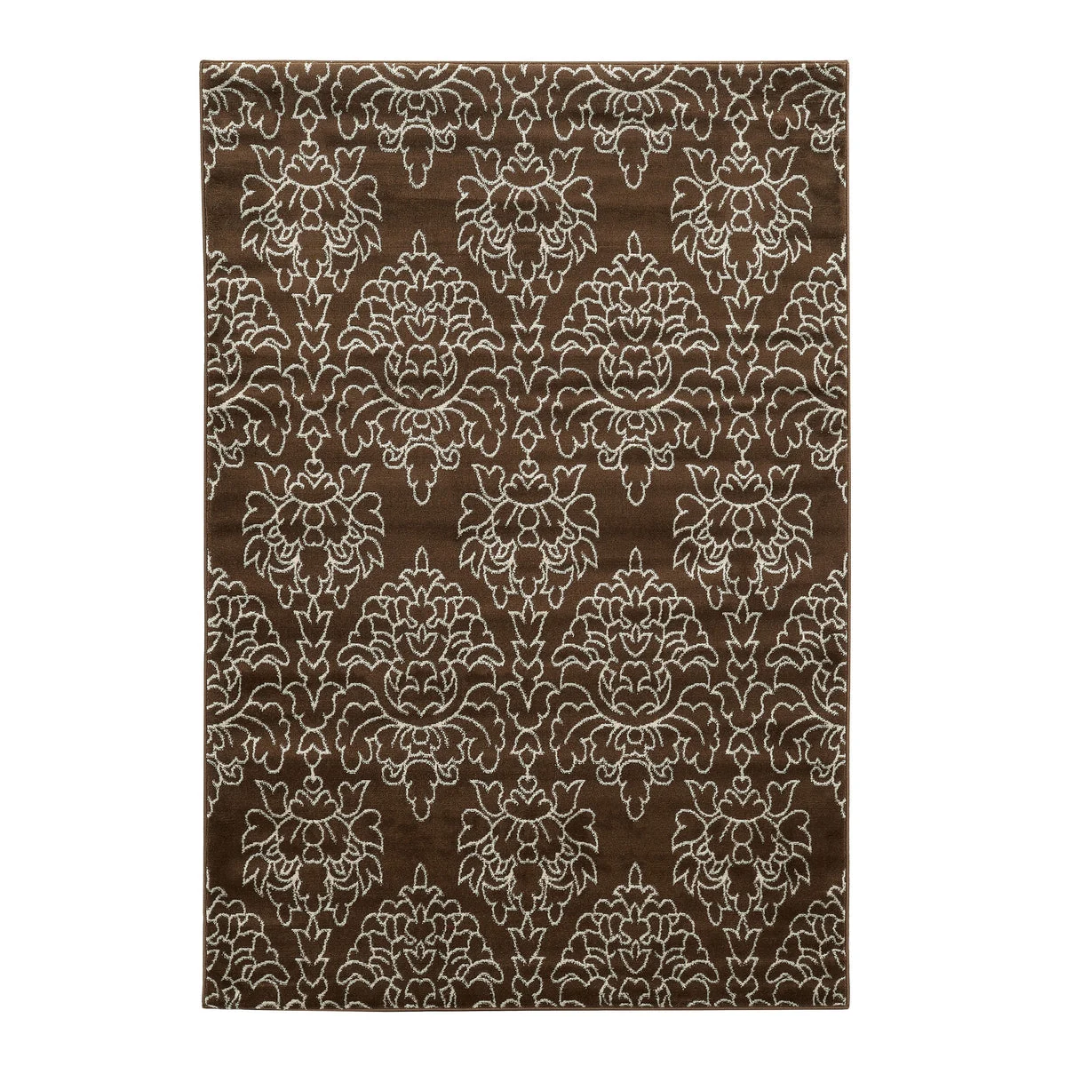 Benzara 7.25 X 5 Feet Polypropylene Power Loom Rug with Damask Pattern, Brown and White