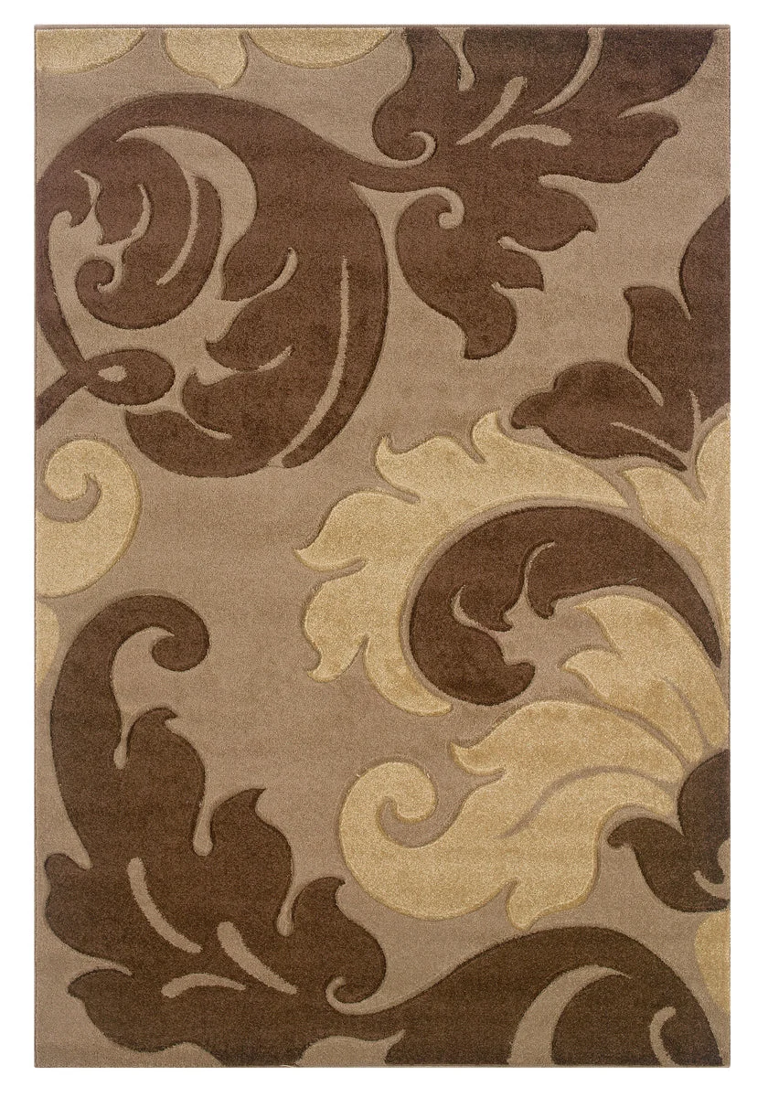 Benzara 7.7 X 5 Feet Frieze Yarn Rug with Filigree Design, Brown