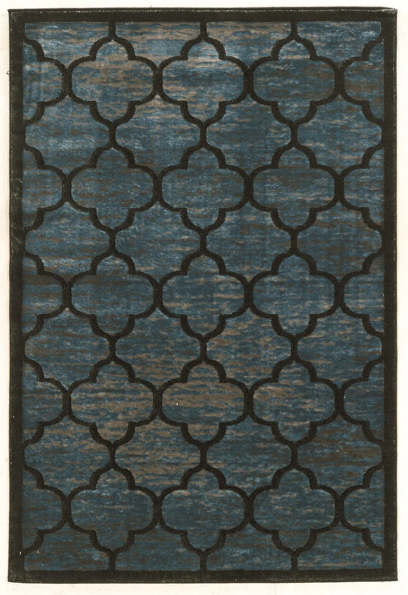 Benzara 7.5 X 5 Feet Power Loomed Polyester Rug with Trellis Pattern, Blue and Brown