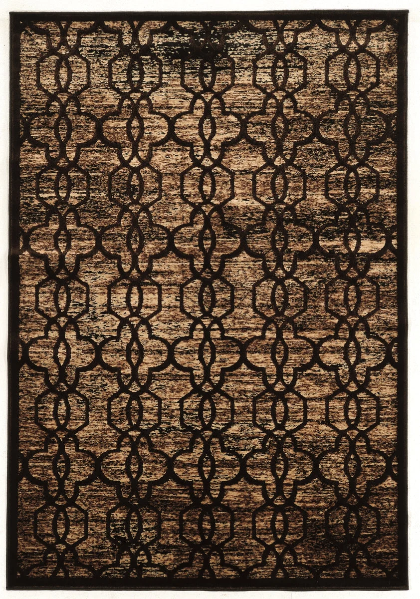 Benzara 3 X 2 Feet Power Loomed Polyester Rug with Lattice Pattern, Brown and Beige