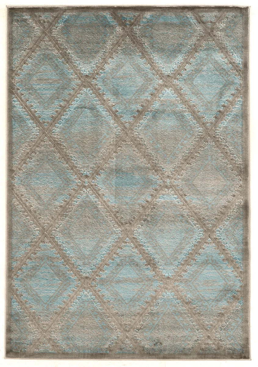 Benzara 3 X 2 Feet Power Loomed Polyester Rug with Geometric Design, Blue and Gray