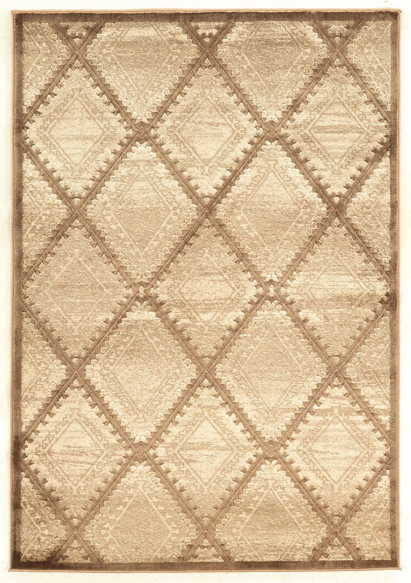 Benzara 7.5 X 5 Feet Power Loomed Polyester Rug with Geometric Design, Beige and Cream