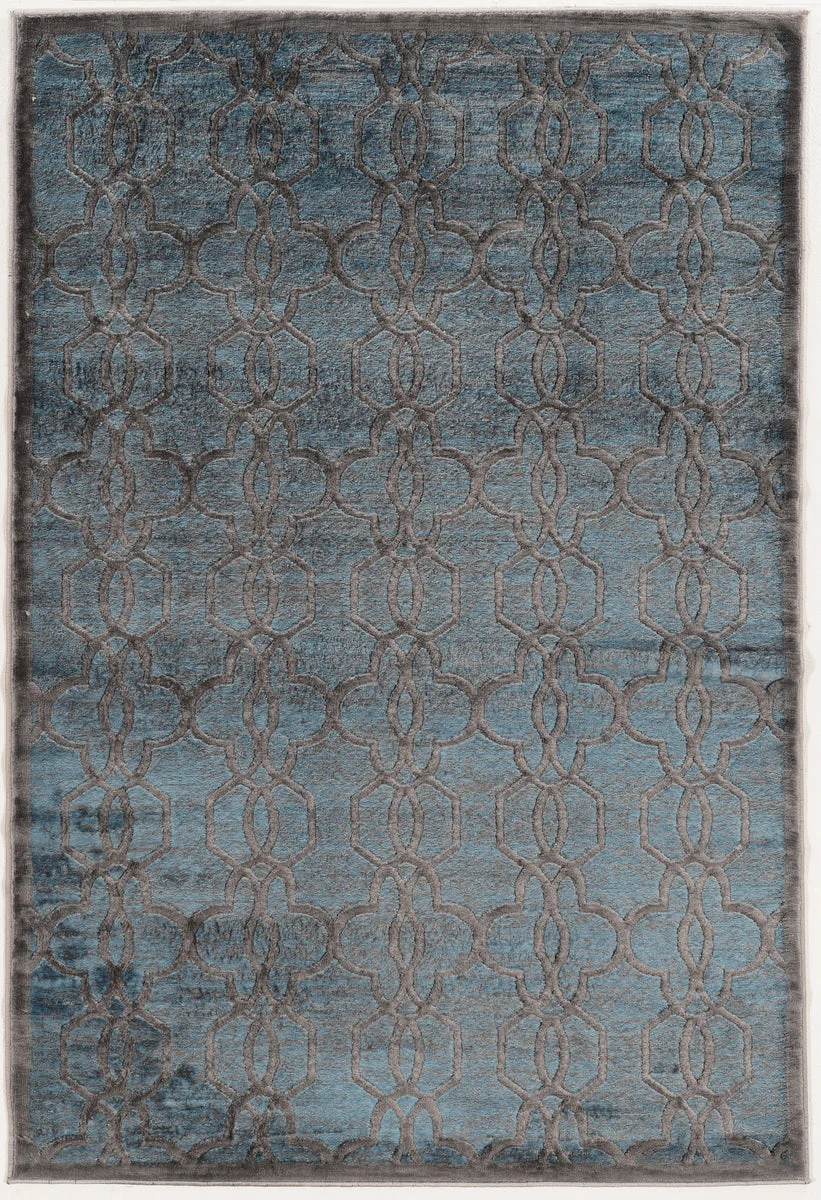 Benzara 7.5 X 5 Feet Power Loomed Polyester Rug with Lattice Pattern, Blue and Gray