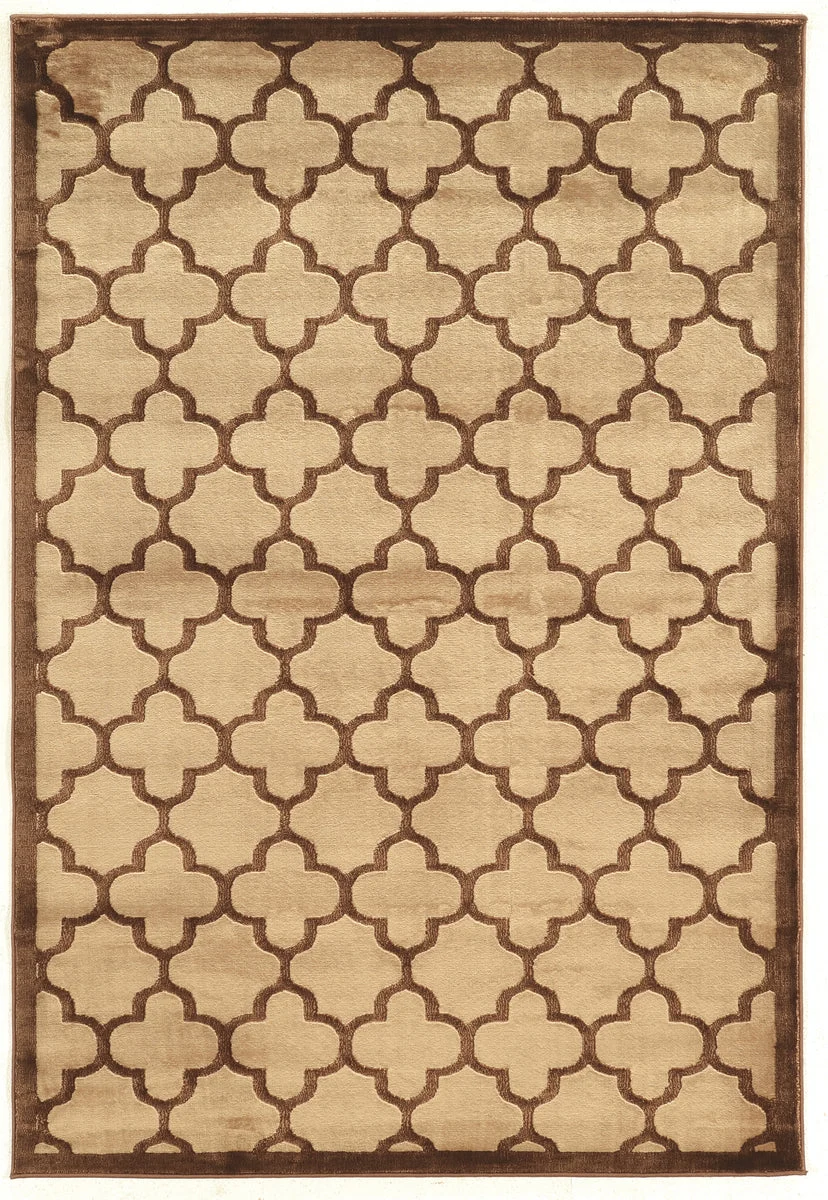 Benzara 3 X 2 Feet Power Loomed Polyester Rug with Trellis Pattern, Beige and Brown