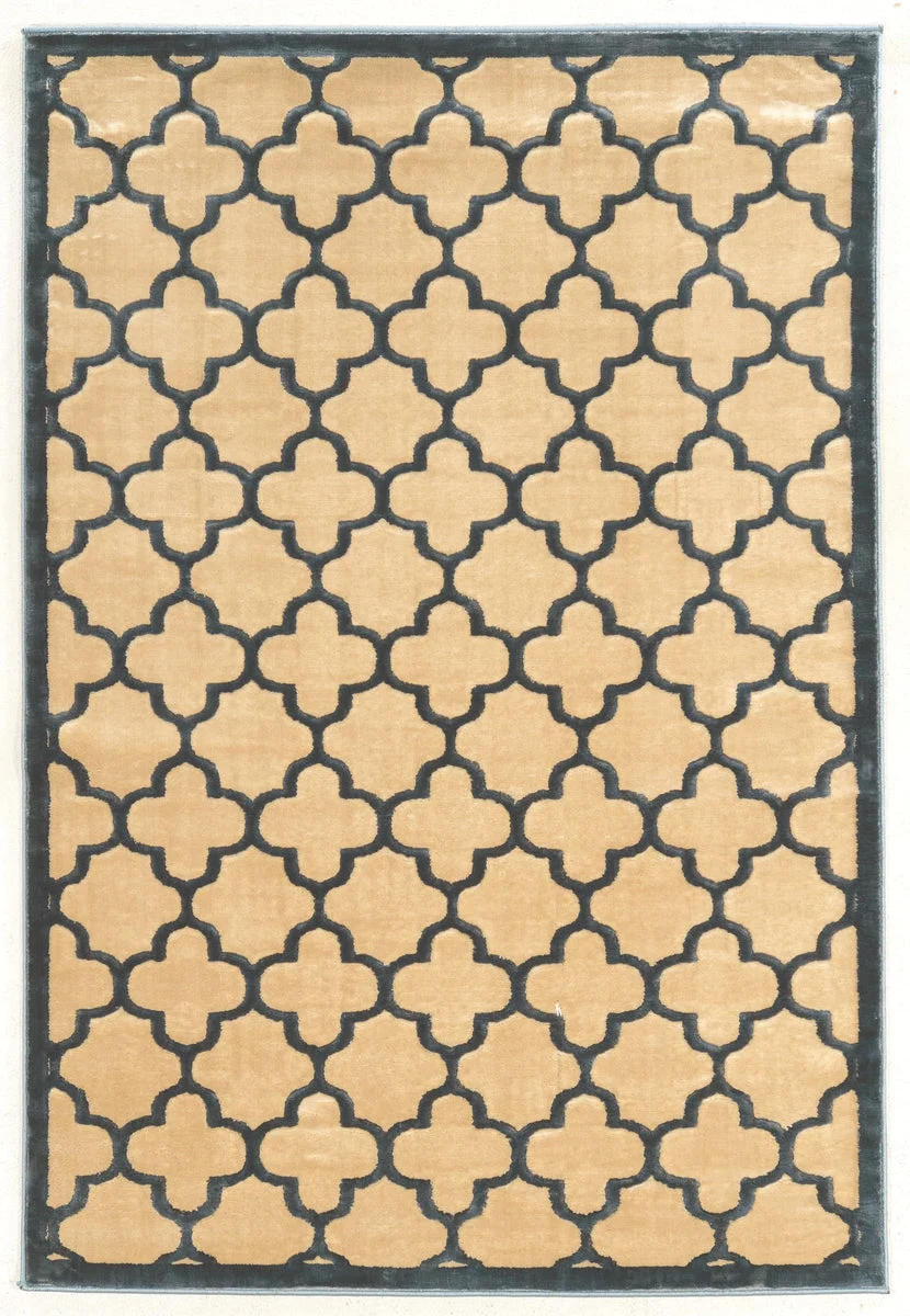 Benzara 7.5 X 5 Feet Power Loomed Polyester Rug with Trellis Pattern, Blue and Cream