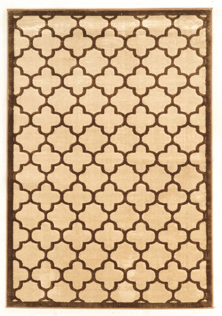 Benzara 3 X 2 Feet Power Loomed Polyester Rug with Trellis Pattern, Cream and Brown