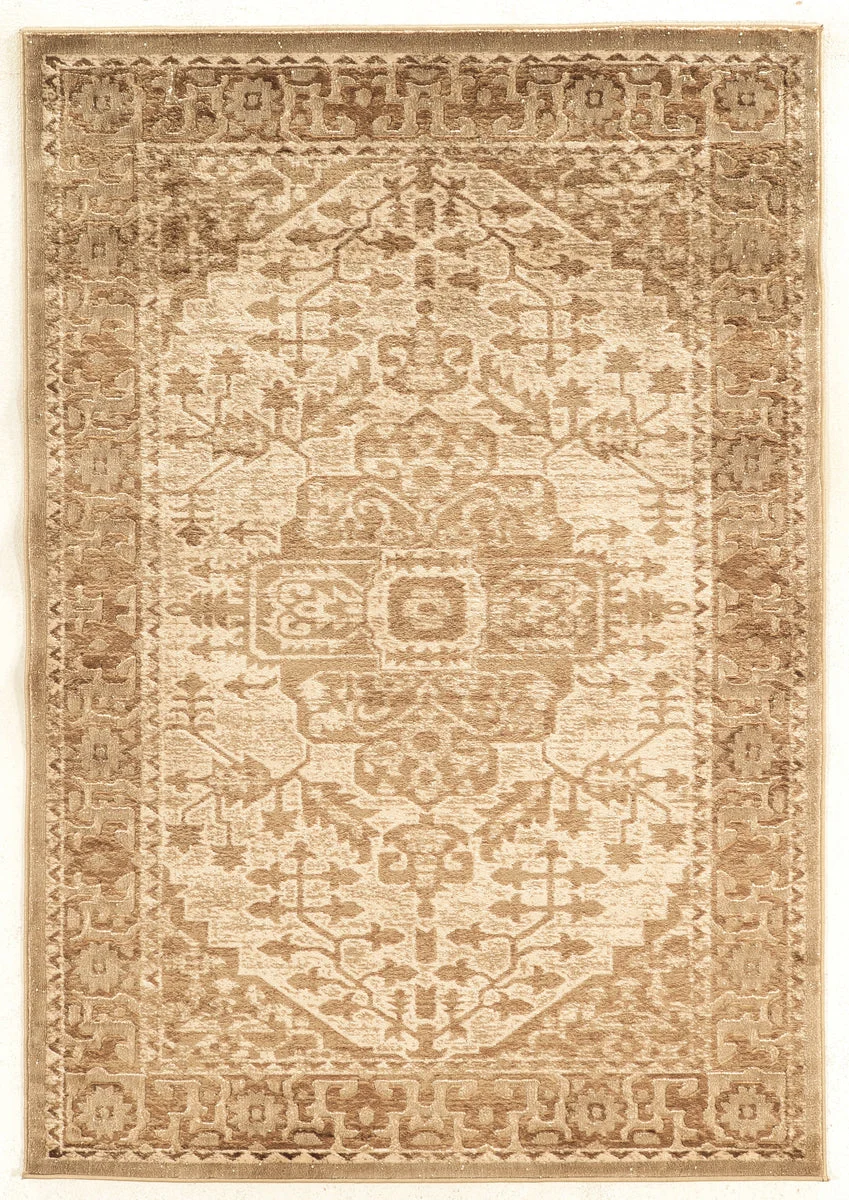 Benzara 3 X 2 Feet Power Loomed Polyester Rug with Heriz Pattern, Beige and Cream