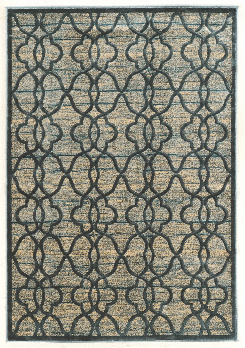 Benzara 7.5 X 5 Feet Power Loomed Polyester Rug with Lattice Pattern, Black and Blue