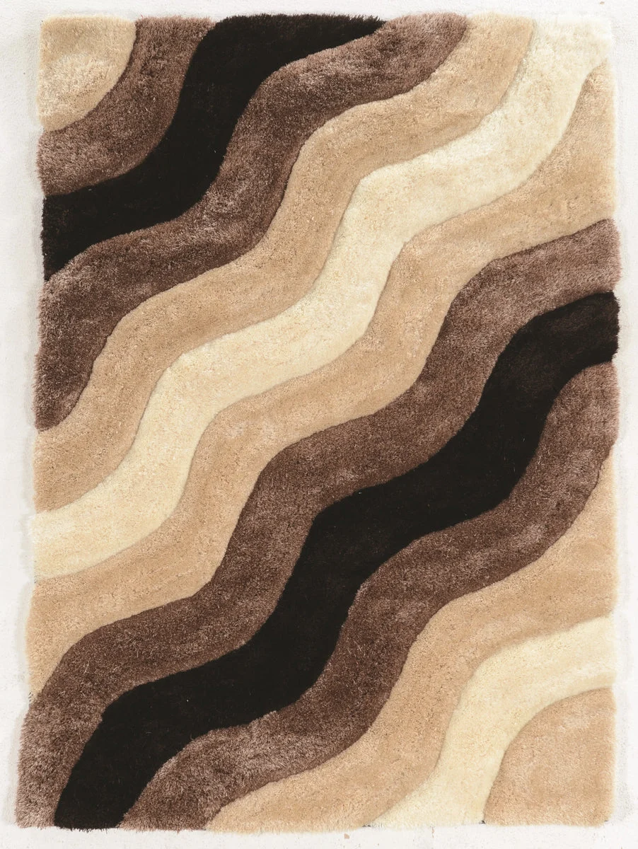 Benzara 3 X 2 Feet Hand Tufted and Carved Polyester Rug with Wavy Pattern, Beige and Brown