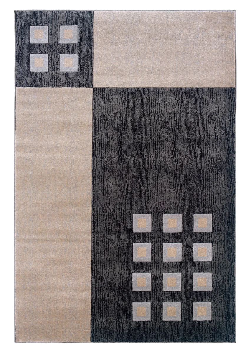 Benzara 2.83 x 1.83 Feet Square Pattern Polypropylene Power Loomed Rug, Beige and Black