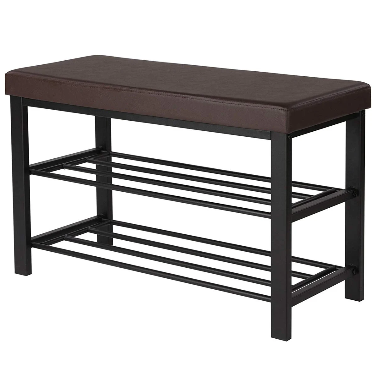 Benzara Metal 3 Tier Shoe Rack with 2 Grid Design Bottom Shelves, Brown and Black