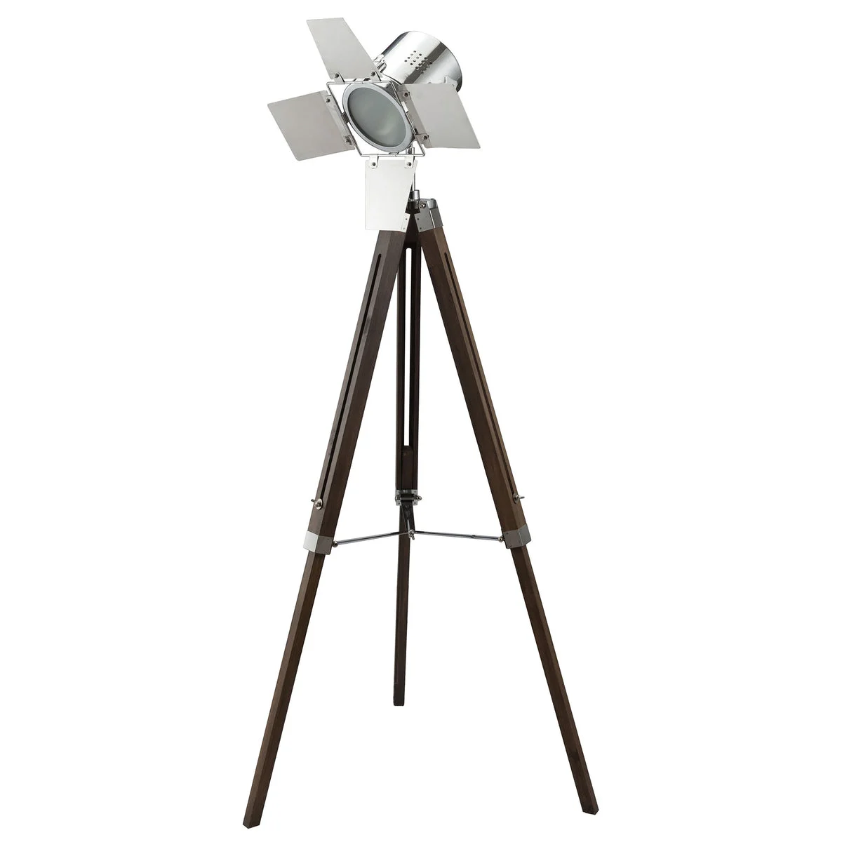 Benzara Spotlight Metal Floor Lamp with Wooden Tripod Base, Brown and Silver