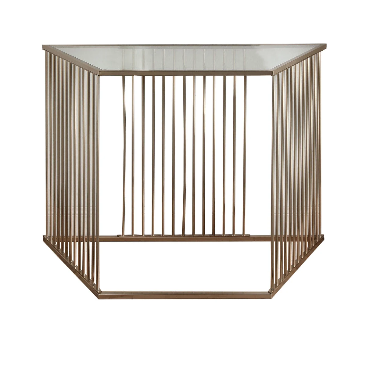 Benzara Metal and Glass Sofa Table with Vertical Slat Design, Gold