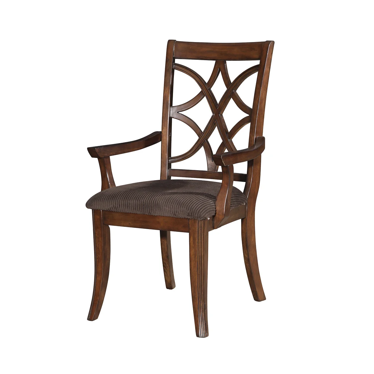 Benzara Wooden Arm Chair with Fabric Padded Seat and Lattice Design Backrest, Brown, Set of 2