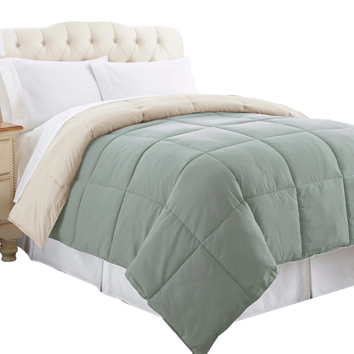 Genoa Queen Size Box Quilted Reversible Comforter The Urban Port, Gray and Beige