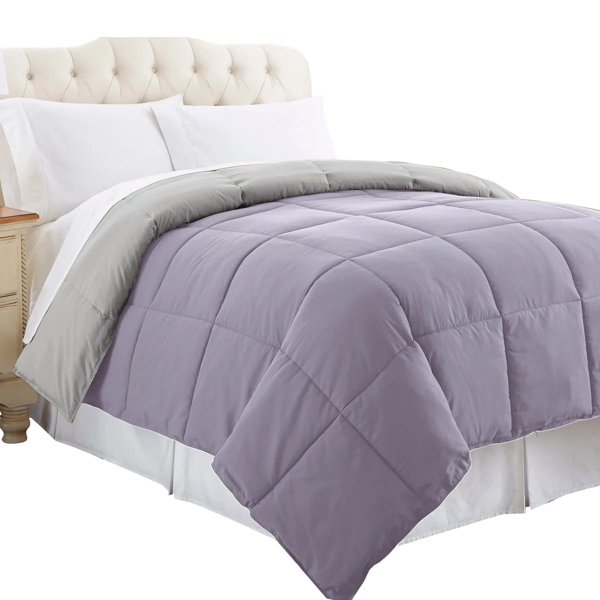 Genoa Queen Size Box Quilted Reversible Comforter The Urban Port, Purple and Gray