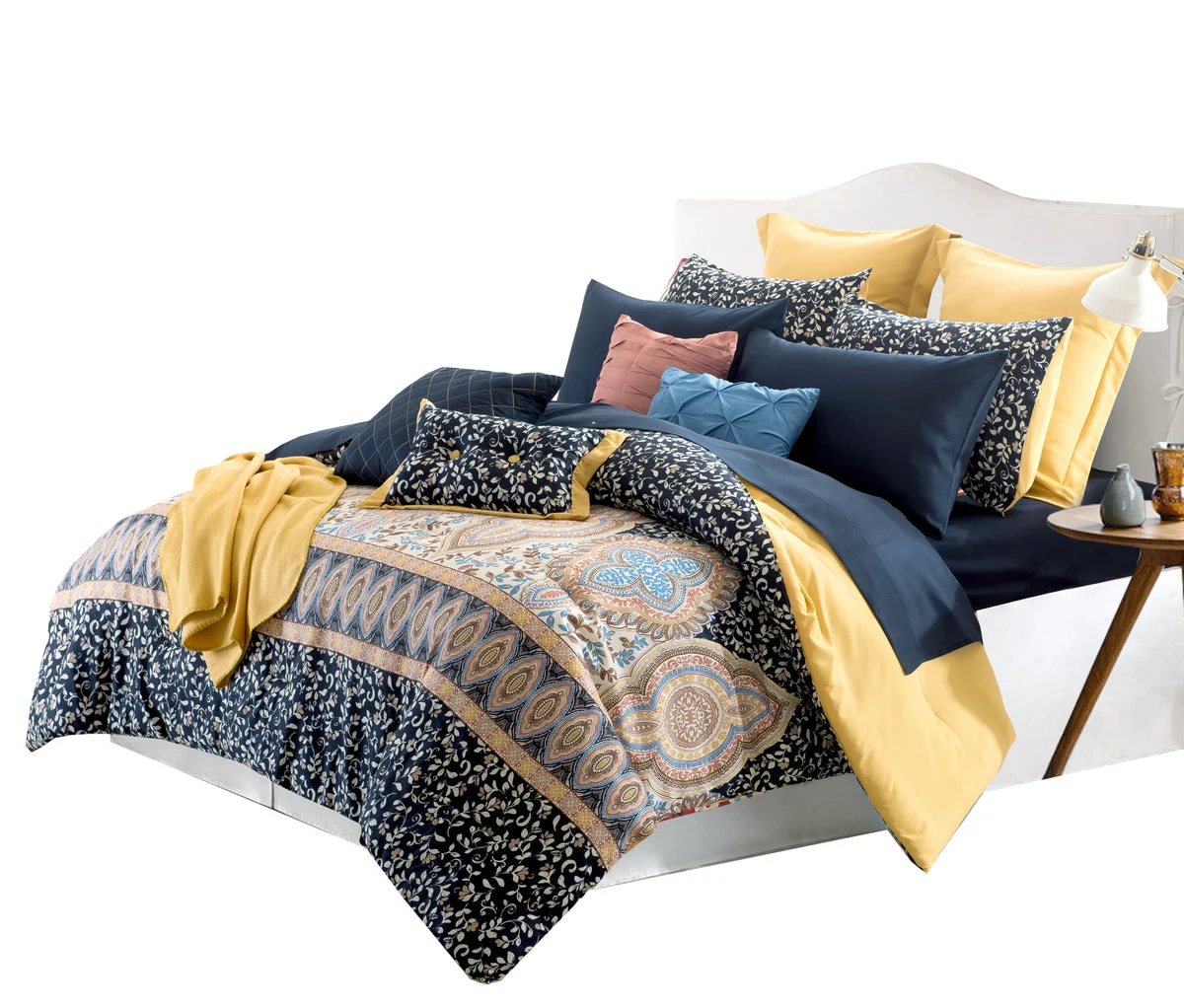 Lecce 16 Piece Printed King Size reversible Comforter Set The Urban Port, Multicolor