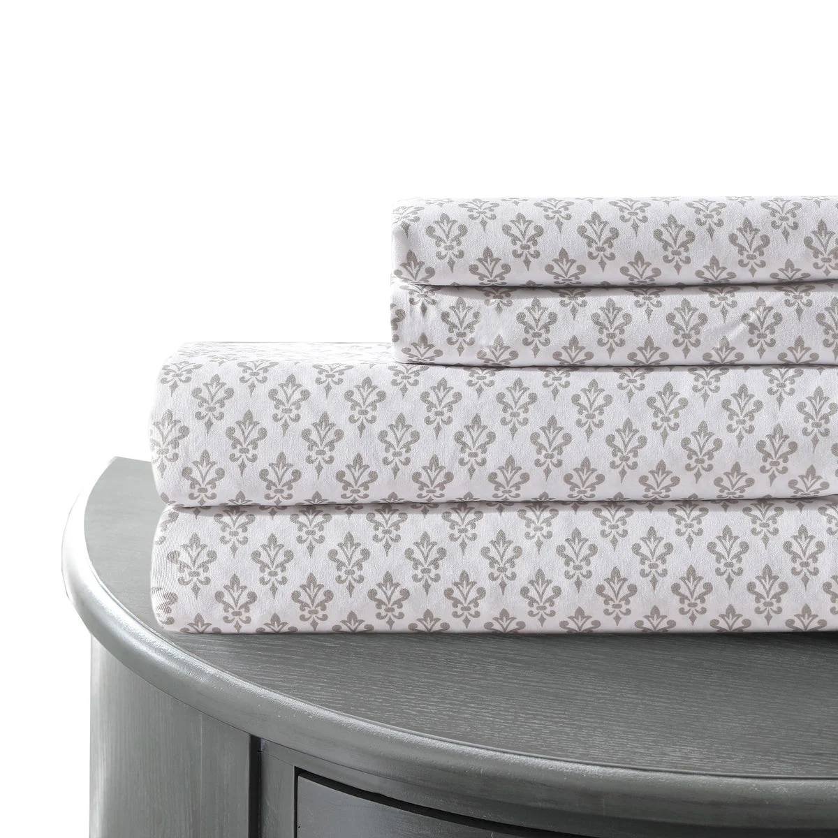 Venice 4 Piece Queen Size Damask Sheet Set The Urban Port, White and Gray