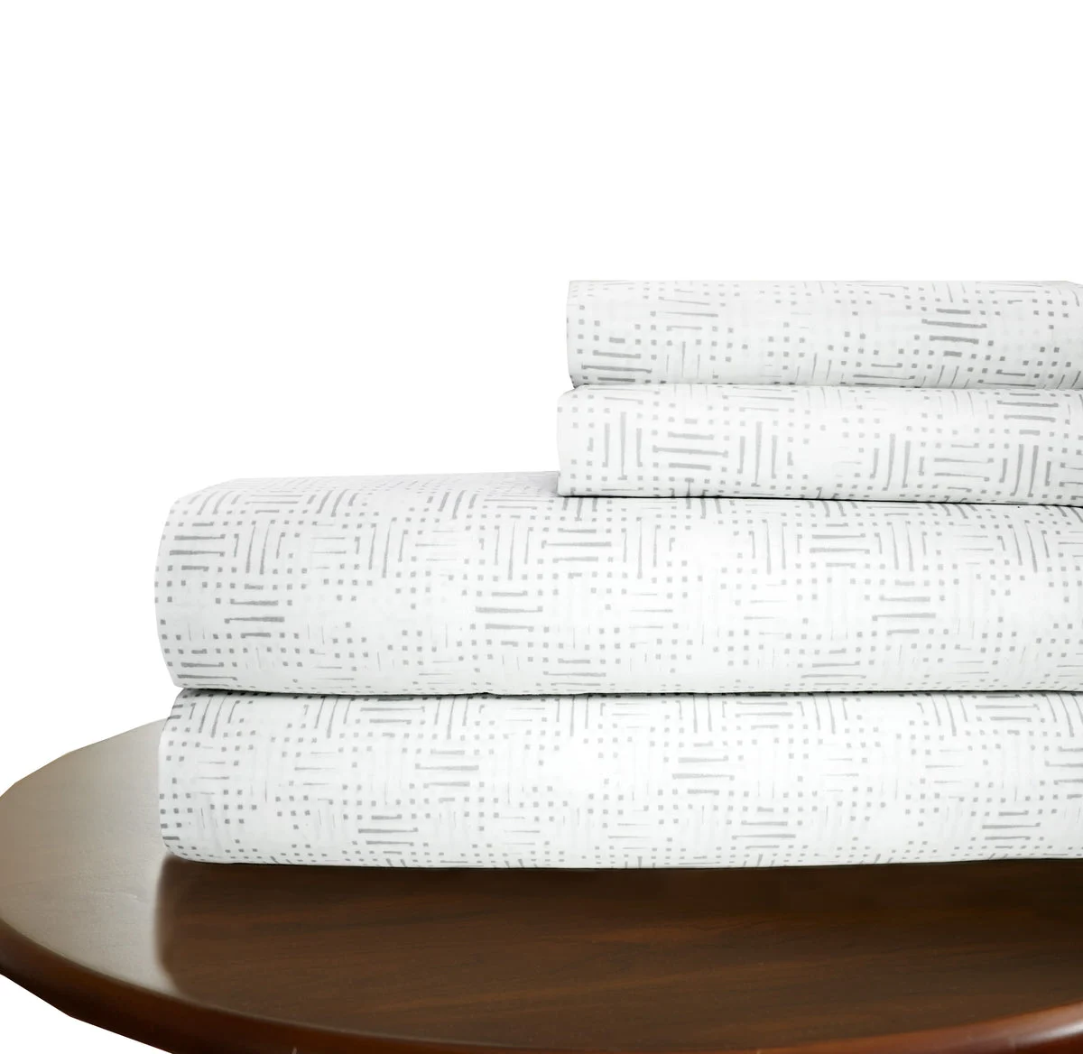 Melun 4 Piece Queen Size Geo Pattern Sheet Set The Urban Port, White and Gray
