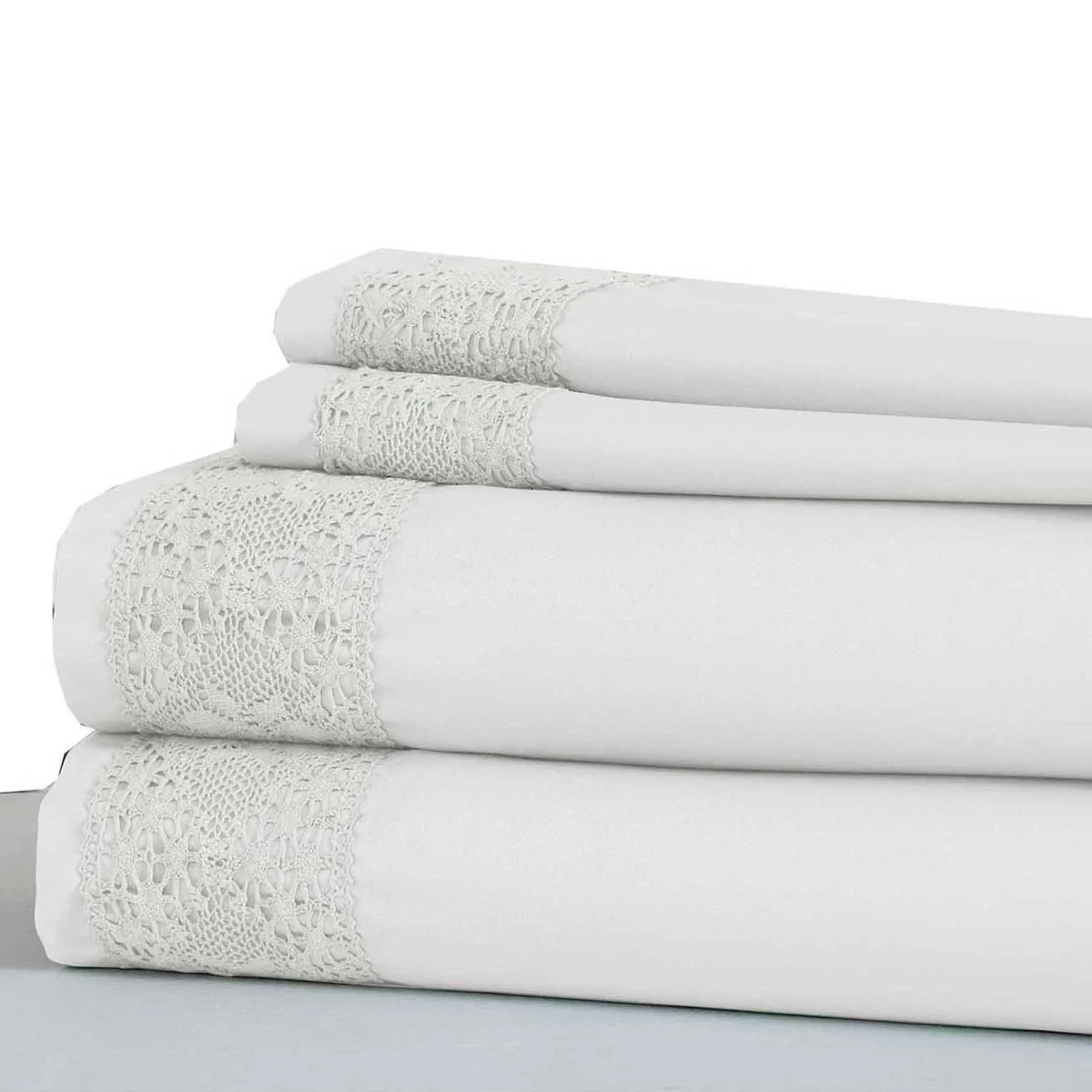 Le Mans 3 Piece Twin Size Sheet Set with Lace Details The Urban Port, White
