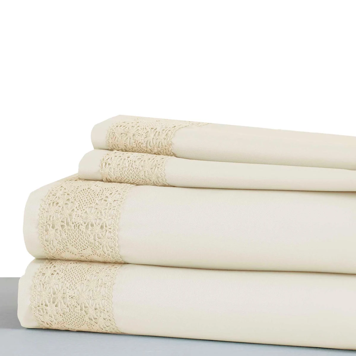 Le Mans 3 Piece Twin Size Sheet Set with Lace Details The Urban Port, Beige