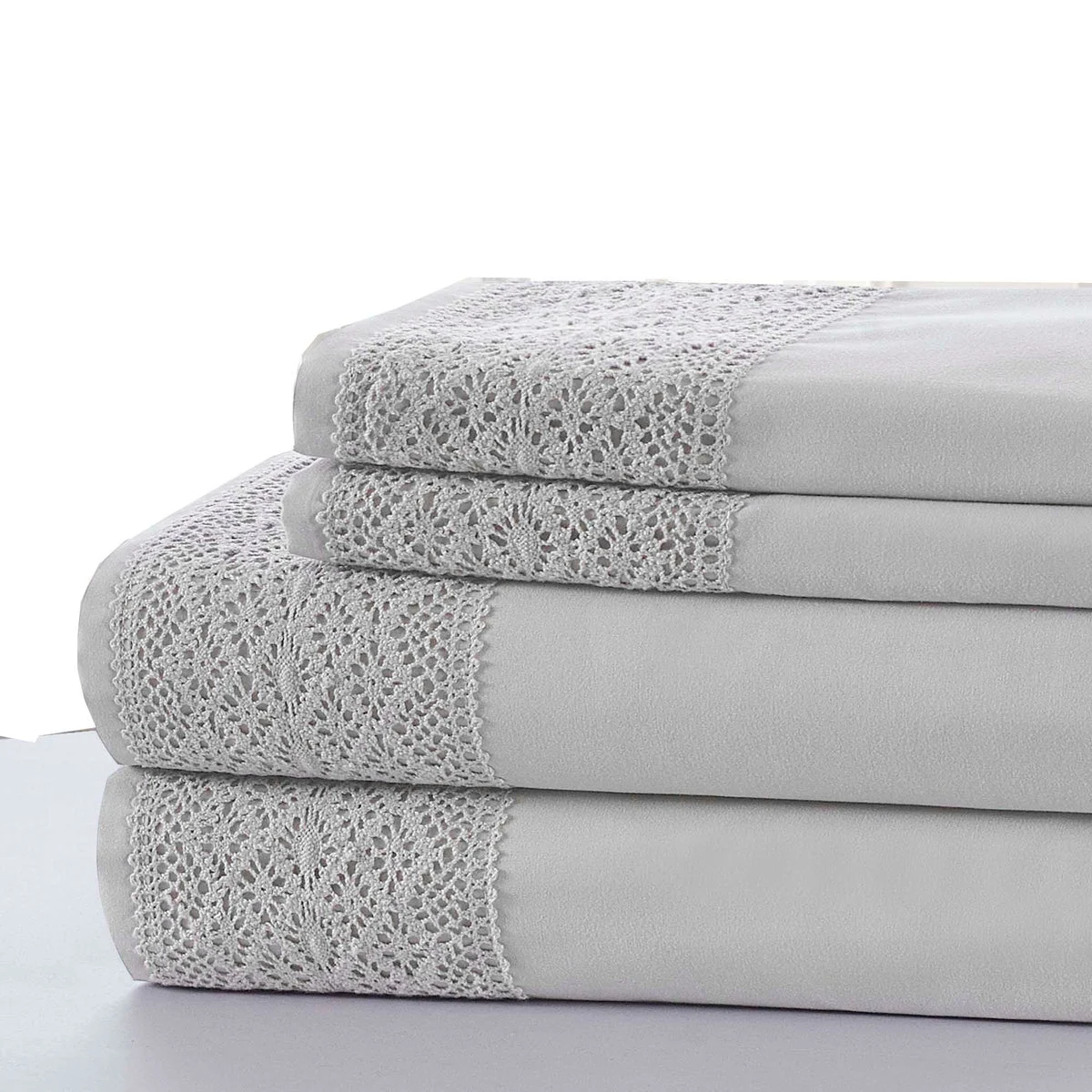 Le Mans 3 Piece Twin Size Sheet Set with Lace Details The Urban Port, Gray