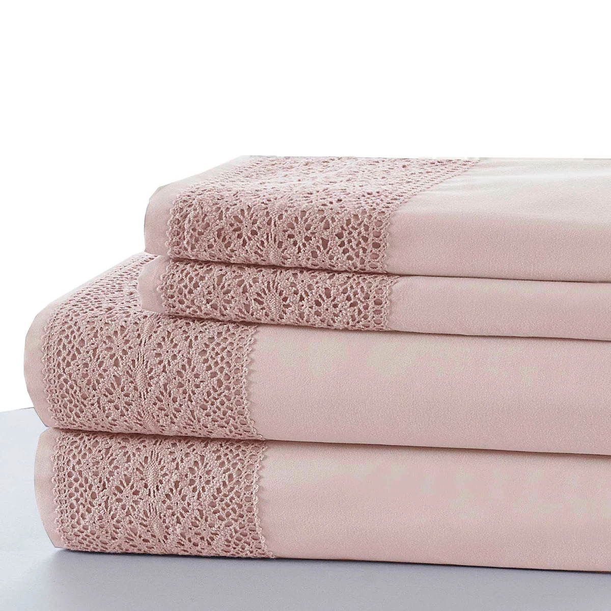 Le Mans 3 Piece Twin Size Sheet Set with Lace Details The Urban Port, Light Pink