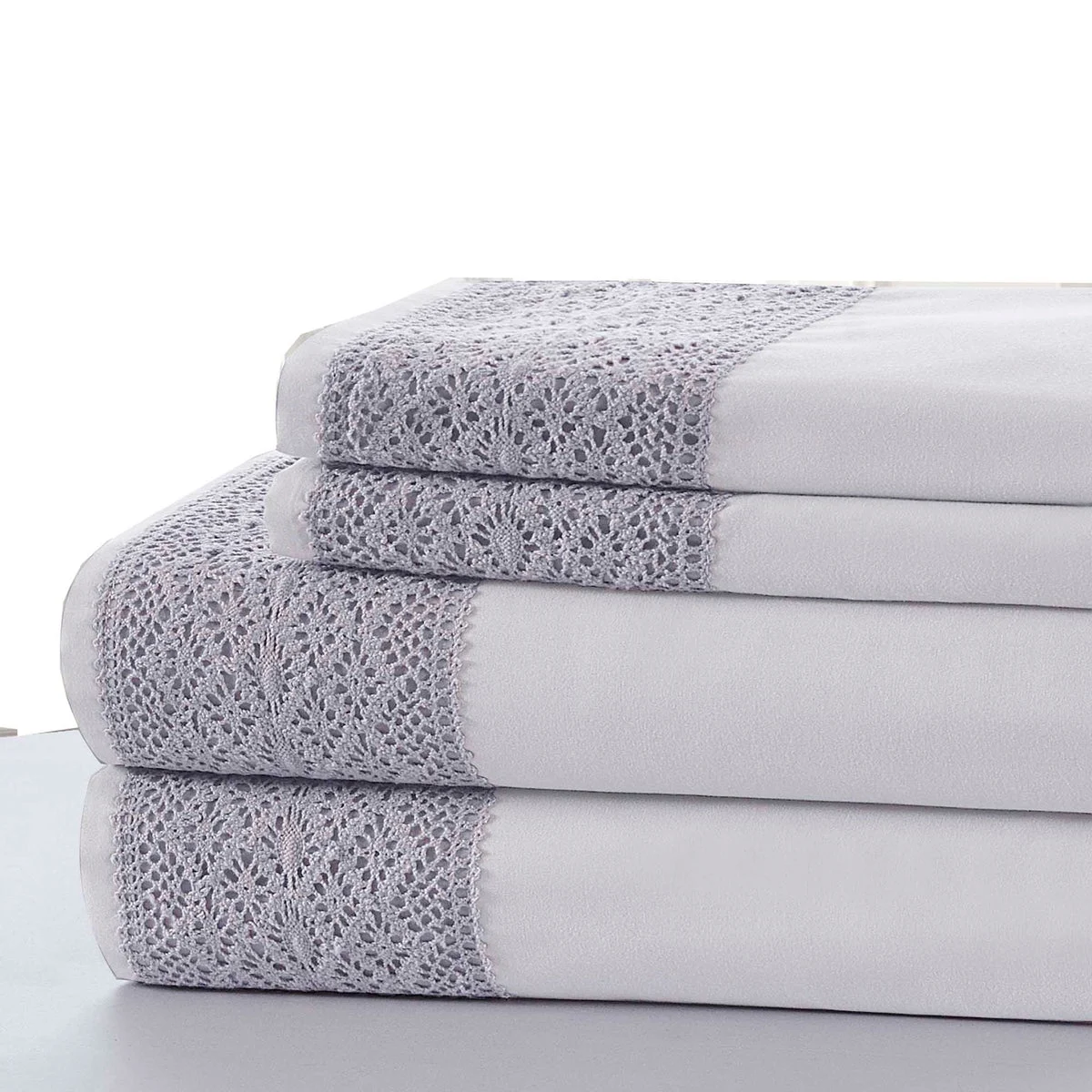 Le Mans 3 Piece Twin Size Sheet Set with Lace Detail The Urban Port, White and Purple