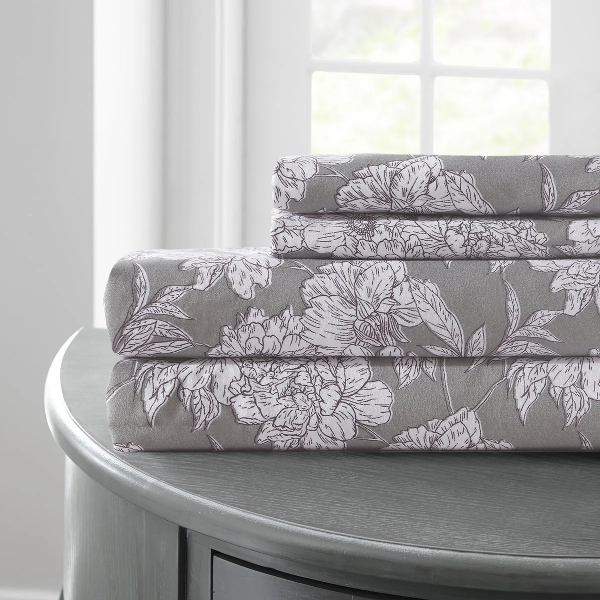 Venice 4 Piece King Size Floral Microfiber Sheet Set The Urban Port, Gray and White
