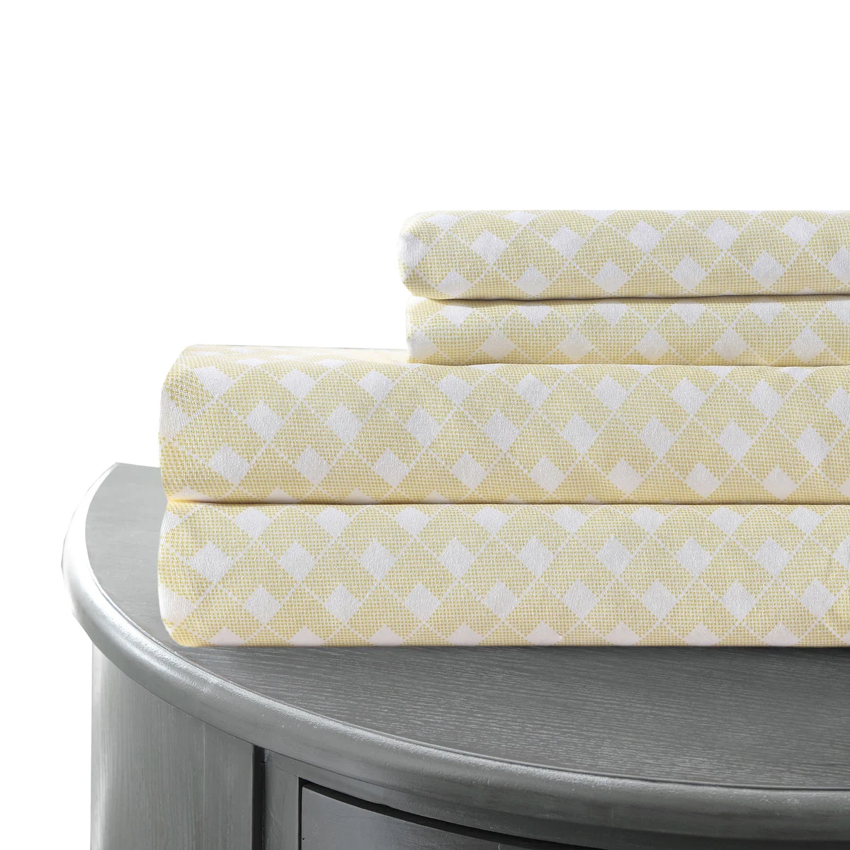 Venice 4 Piece Rattan Print California King Sheet Set The Urban Port,White and Yellow