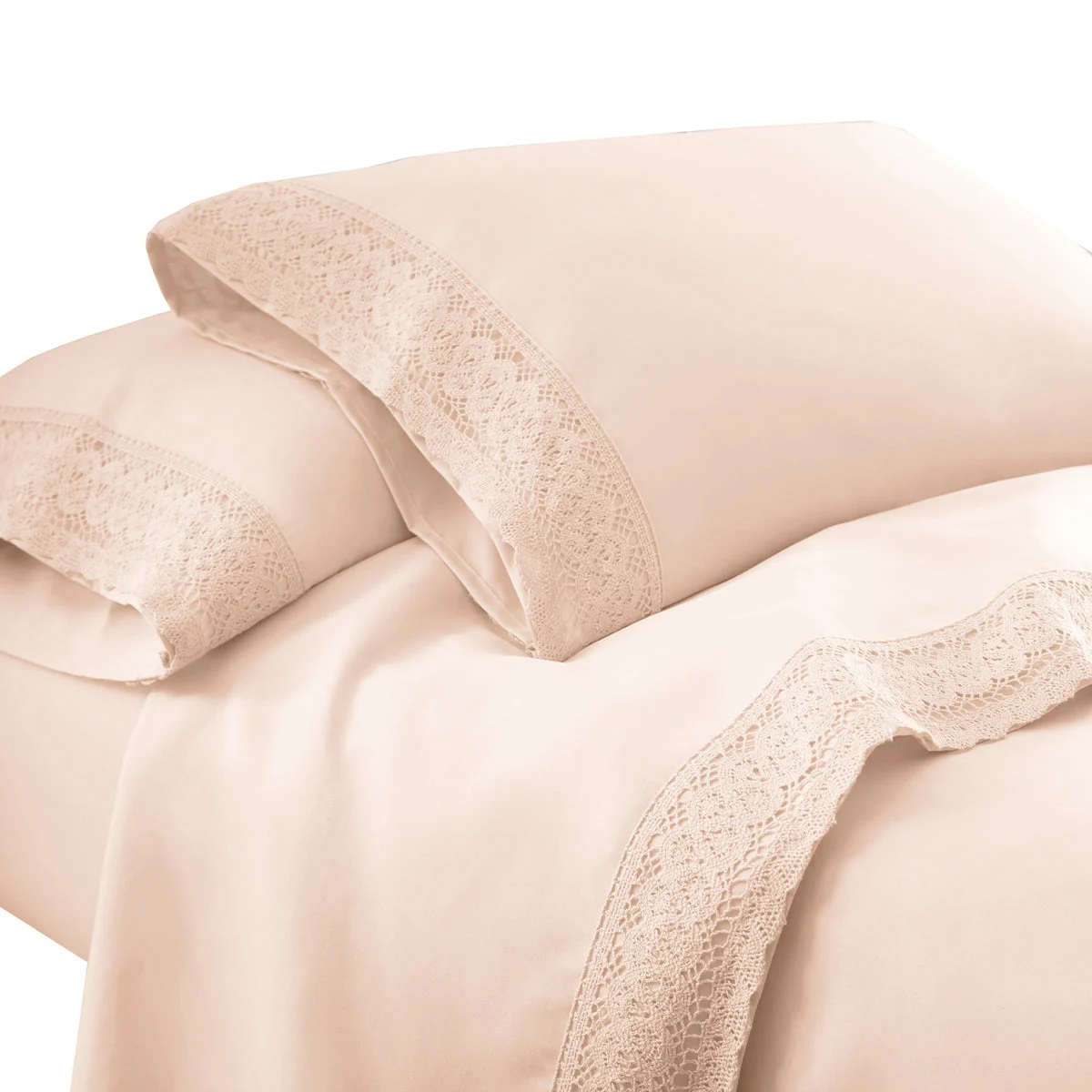 Udine 3 Piece Twin Size Microfiber Sheet Set with Crochet lace The Urban Port, Pink