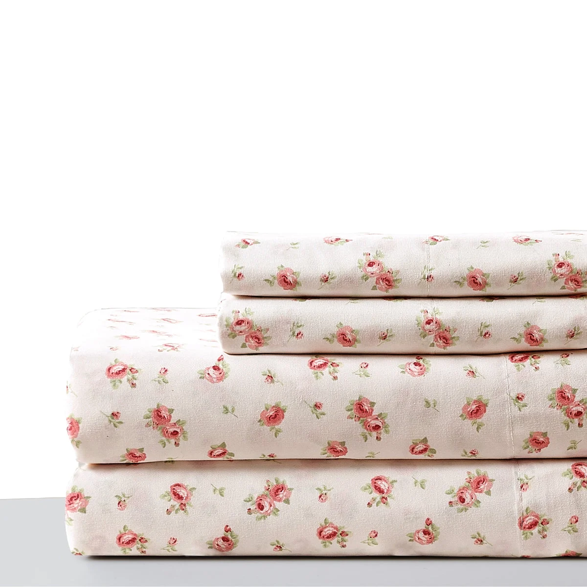 Melun 4 Piece Rose Pattern California King Sheet Set The Urban Port, Pink and White