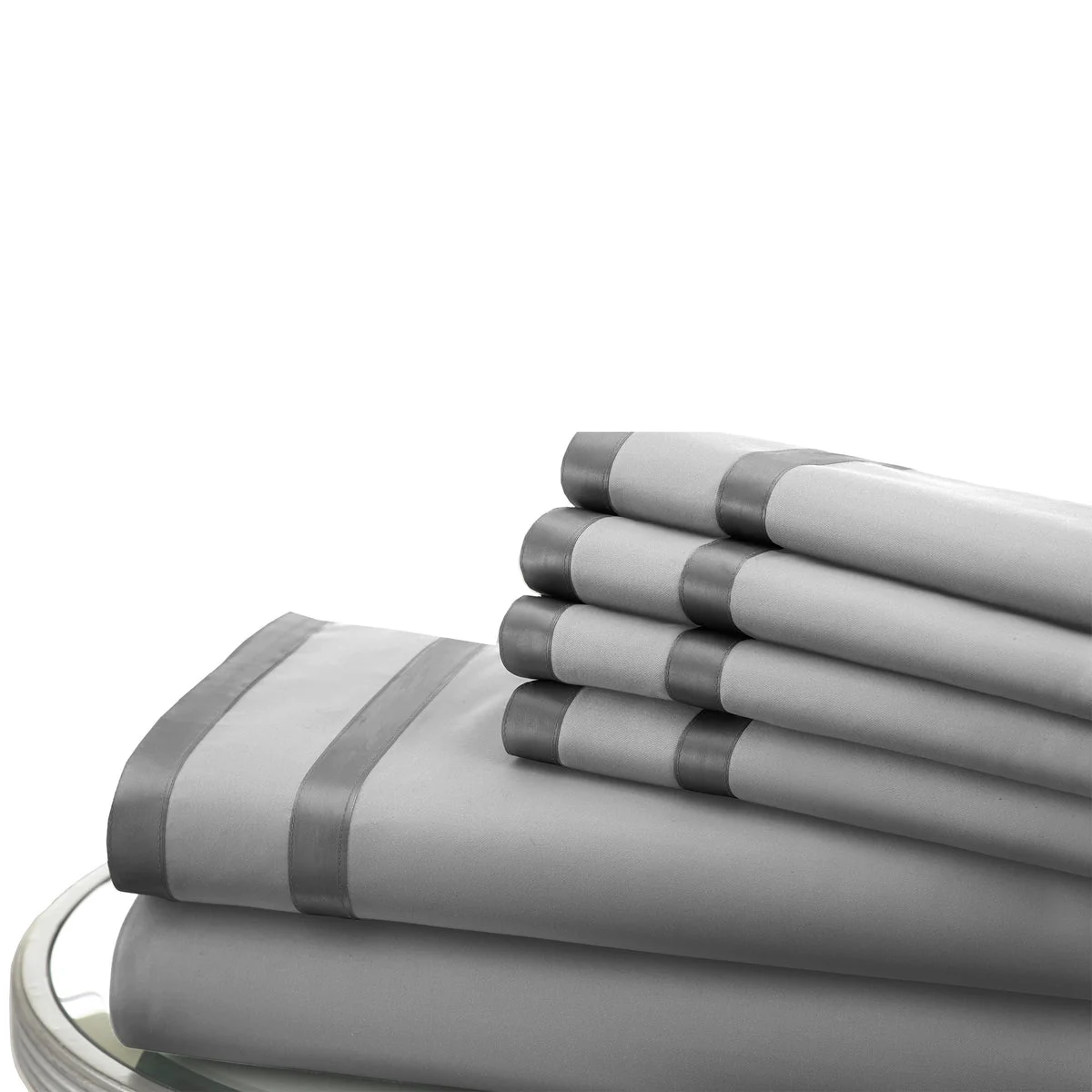 Lille 6 Piece Full Size Sheet Set with Double Satin Band The Urban Port, Gray