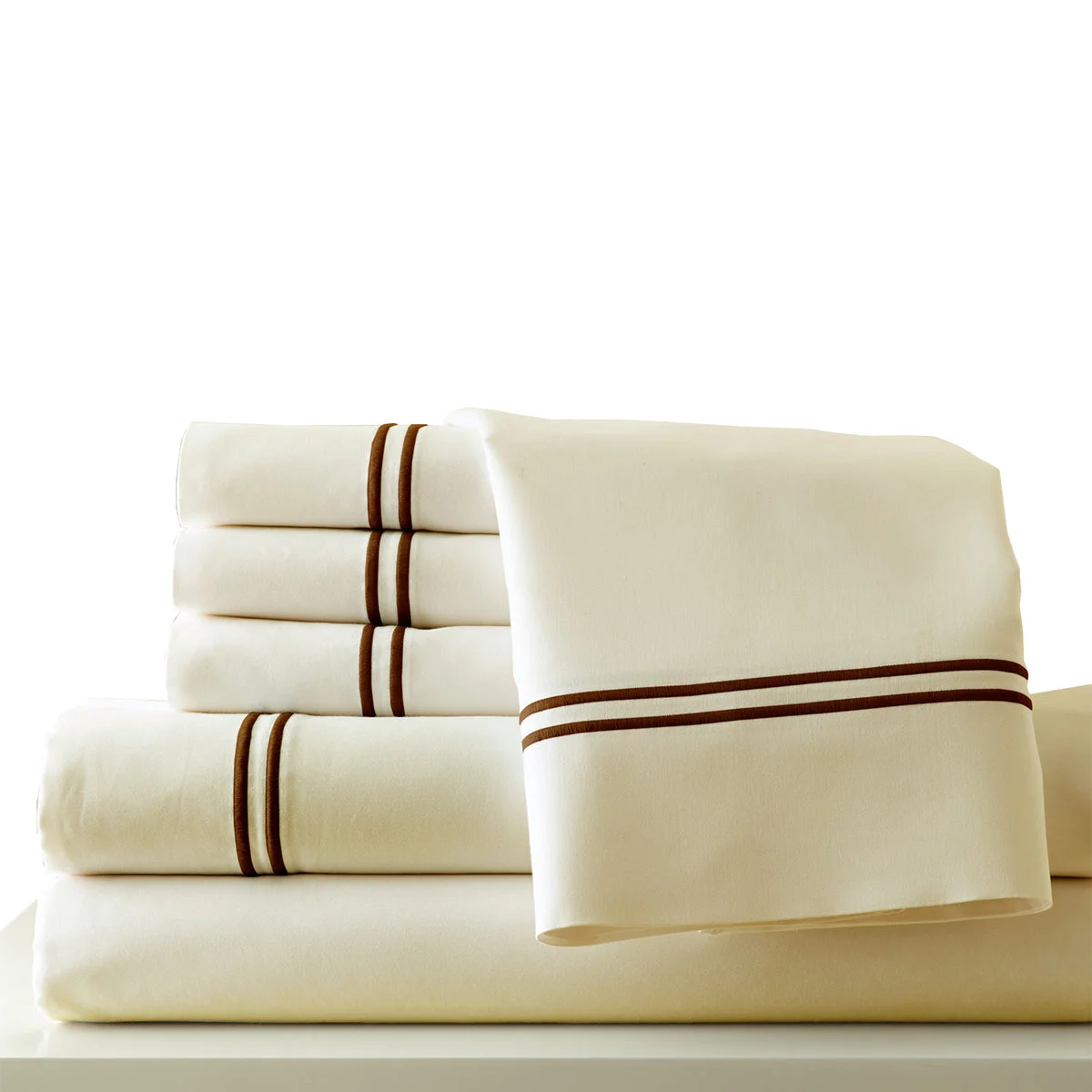 Milan 6 Piece Full Sheet Set with Double Marrow Hem The Urban Port, Cream and Brown