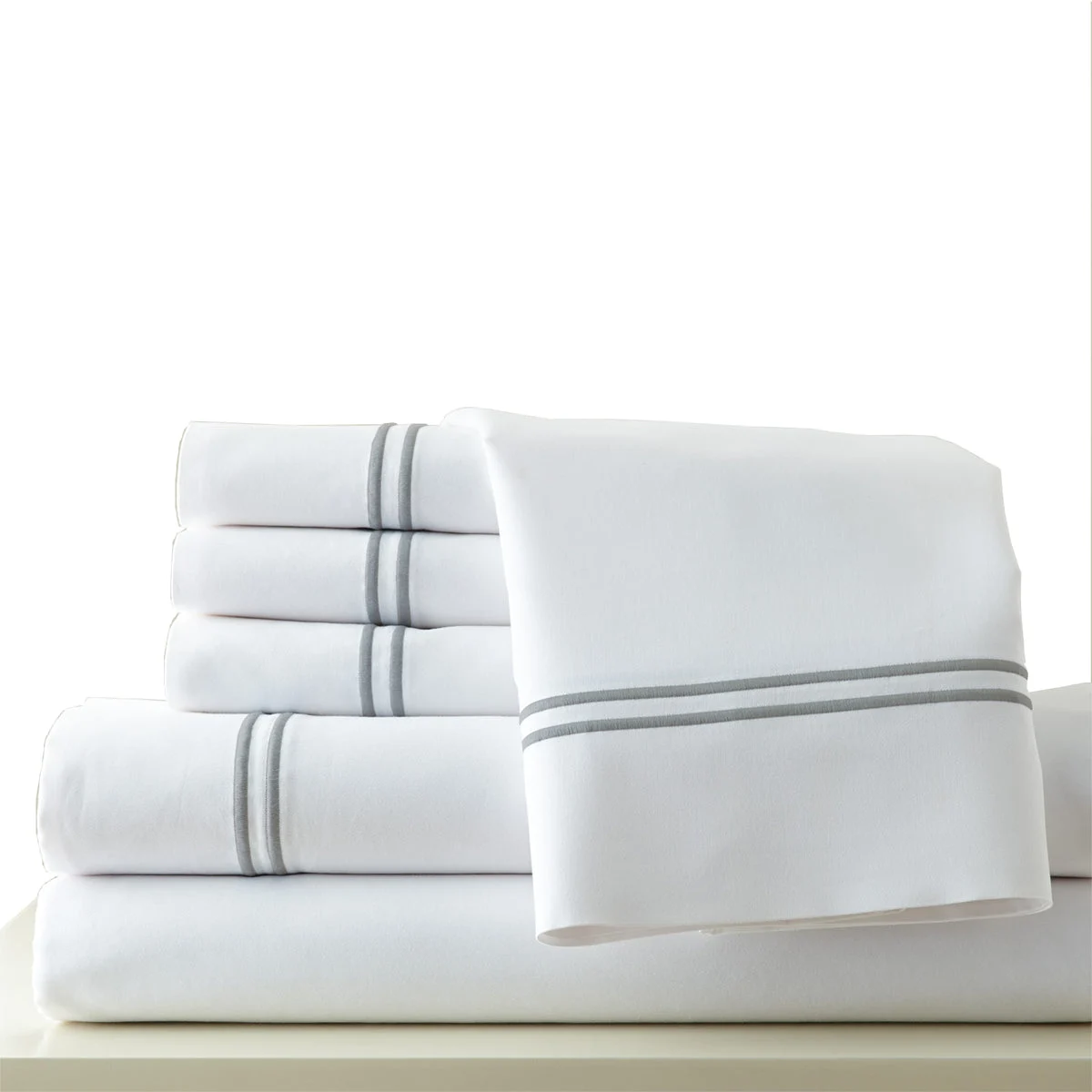 Milan 6 Piece Full Sheet Set with Double Marrow Hem The Urban Port, White and Gray