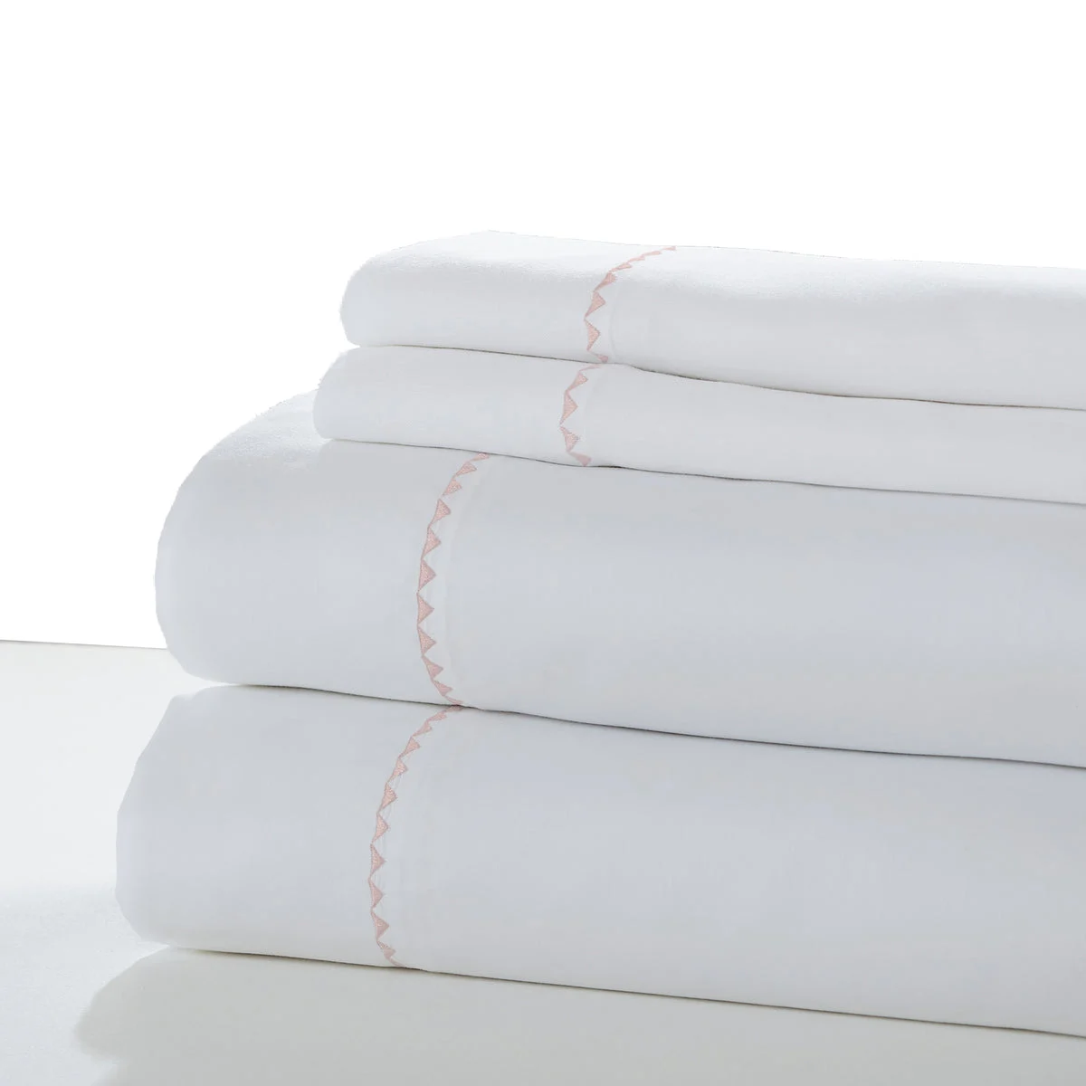 Fano 4 Piece Full Sheet Set with Embroidered Hem The Urban Port, White and Pink