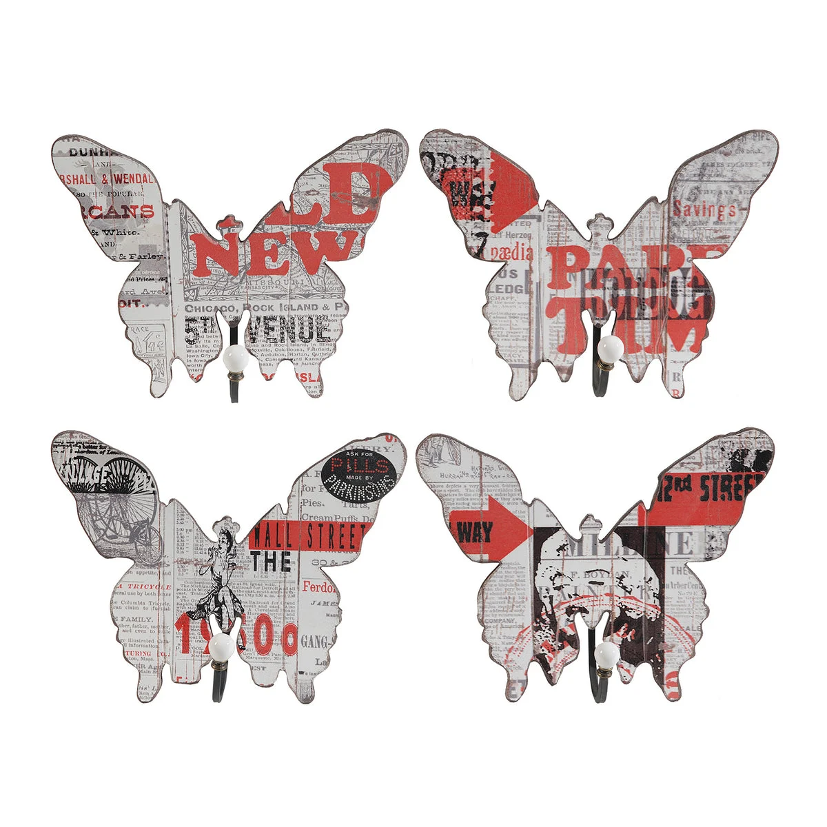 Benzara Butterfly Wall decor with Newspaper Print, Set of 4, Multicolor