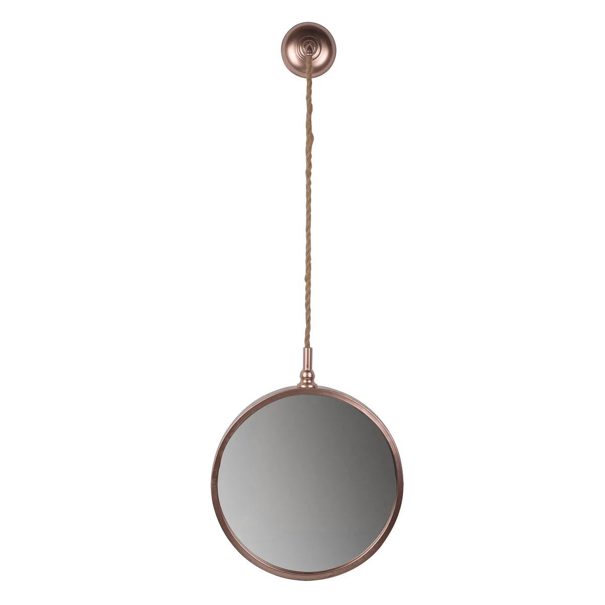 Benzara Metal Frame Round Wall Mirror with Attached Rope Hanging,Medium,Copper