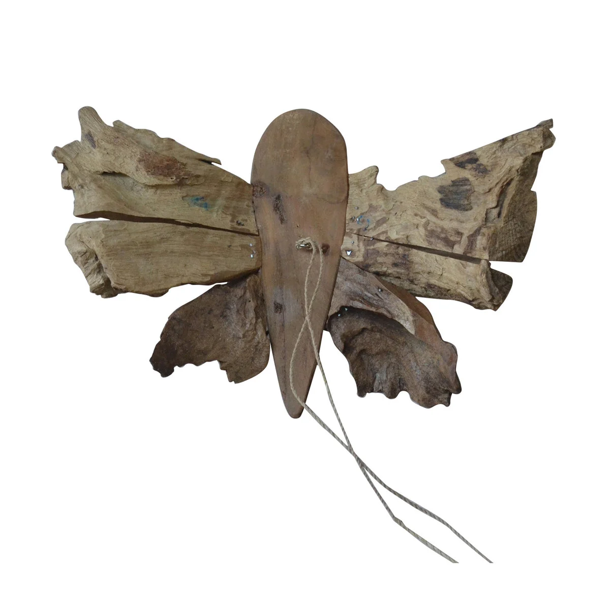 Benzara Teak Butterfly Decor with Two Attached Rope Hangings, Large, Brown