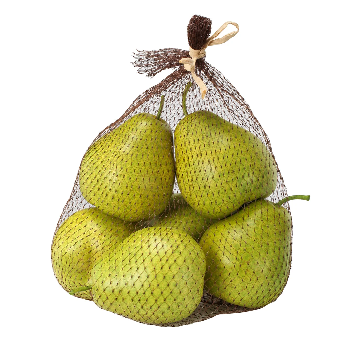 Benzara Decorative 6 Piece Artificial Pear in Plastic Net Bag, Green