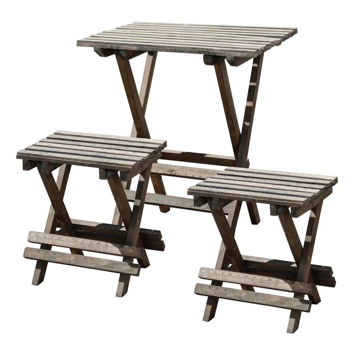 Benzara Wooden Chairs with Slated Plank Table Top and Seats,Set of 3, Brown