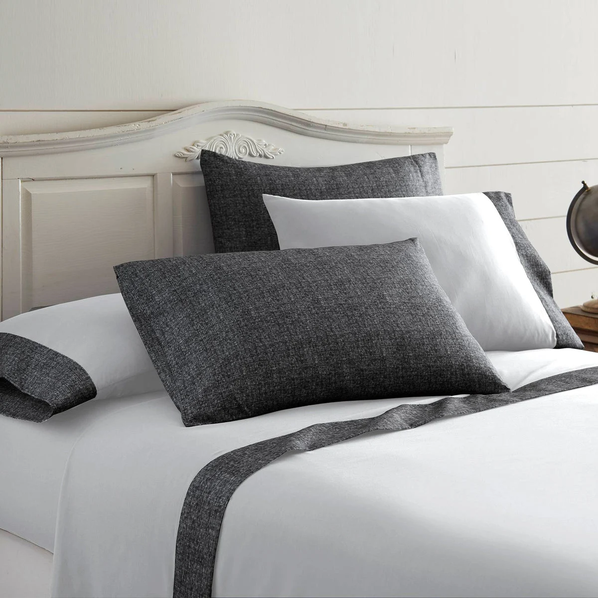 Dunkirk 6 Piece Full Size Chambray Denim Sheet Set with The Urban Port,Gray and White