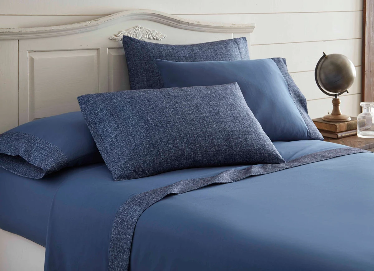 Dunkirk 6 Piece Queen Size Chambray Sheet Set with The Urban Port, Gray and White