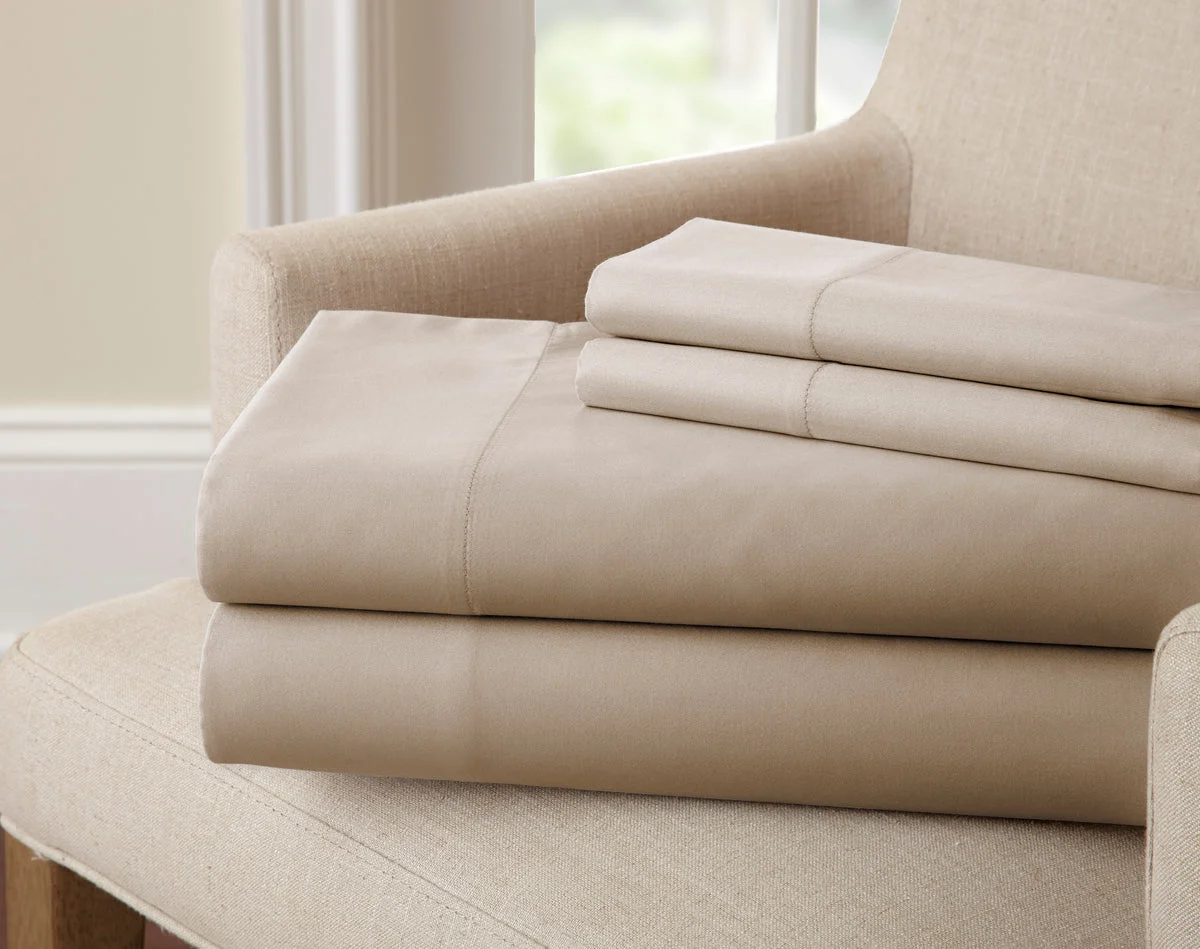 The Urban Port Sassuolo 4 Piece Bamboo Rich Full Size Sheet Set with 220 Thread Count, Beige