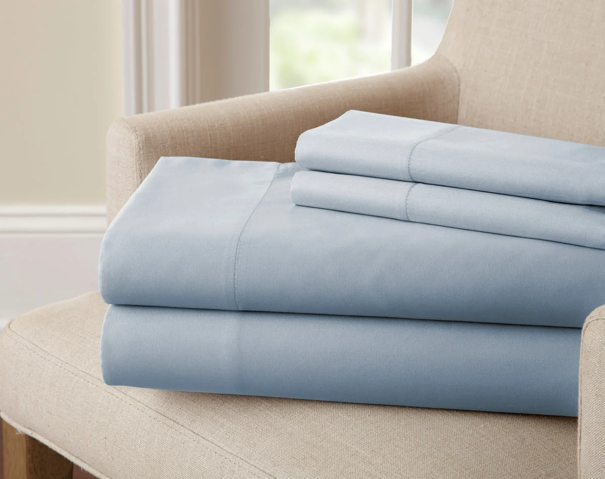 The Urban Port Sassuolo 4 Piece Bamboo Rich Full Size Sheet Set with 220 Thread Count, Light Blue
