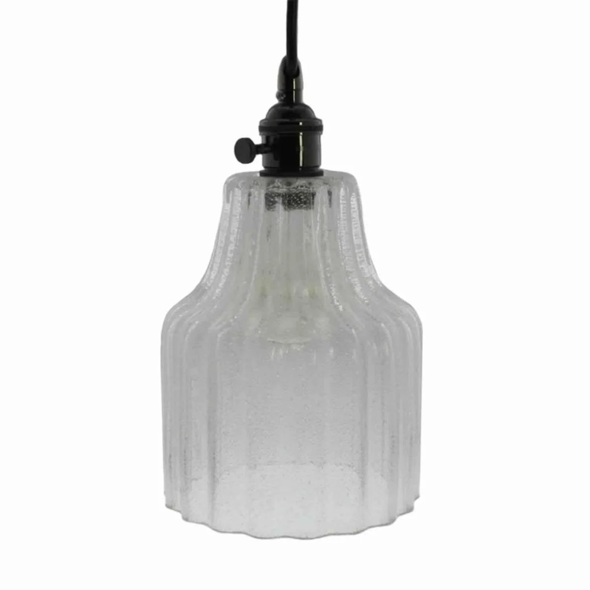 Benzara BM209871 Corrugated Glass Pendant Light with Metal Hardware, Small, Clear and Black
