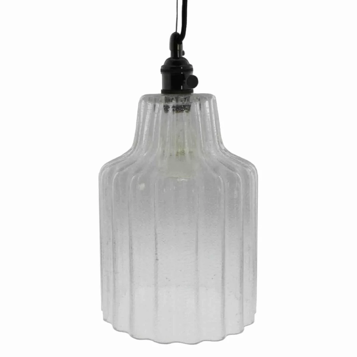 Benzara BM209873 Corrugated Glass Pendant Light with Metal Hardware, Large, Clear and Black
